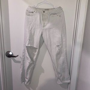 White, high-waisted, distressed jeans